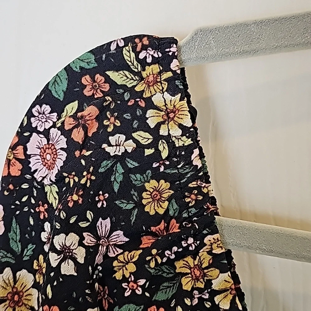 Elodie Floral Black Yellow Pink Elasticized Off Shoulder Rucshed Side Tie Top S - Picture 12 of 13
